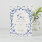 ヴィンテージコケットブルーボー花 招待状 (スタンド正面)