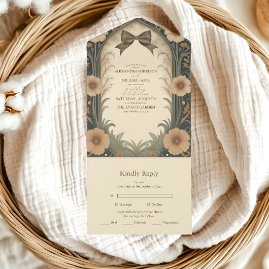 ヴィンテージコケットボウフローラアールヌーボー結婚ズ オールインワン招待状