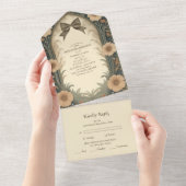 ヴィンテージコケットボウフローラアールヌーボー結婚ズ オールインワン招待状 (貼ってはがせる)