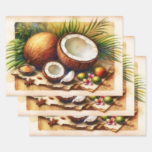 ヴィンテージココナッツトロピカルデクページ ラッピングペーパーシート (セット)