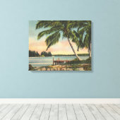 ヴィンテージココナッツパームズトロピカルブリーズサンセット キャンバスプリント (インサイチュ (ウッドフロア))