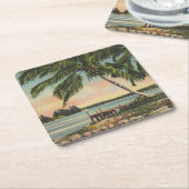 ヴィンテージココナッツパームズトロピカルブリーズサンセット スクエアペーパーコースター (アングル)