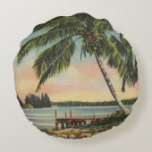 ヴィンテージココナッツパームズトロピカルブリーズサンセット ラウンドクッション (裏面)