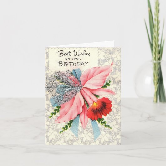 ヴィンテージコサージ誕生日カード カード (正面)