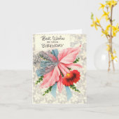 ヴィンテージコサージ誕生日カード カード (黄色い花)