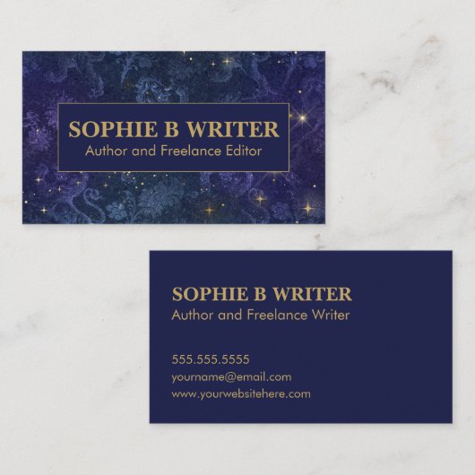 ヴィンテージコズミック海軍と金ゴールド作家作家 名刺 (正面/裏面)