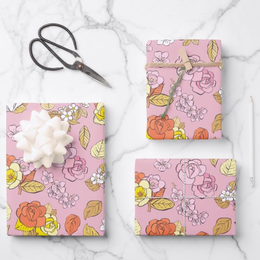 ヴィンテージコタゲコア美的ピンクの花柄 ラッピングペーパーシート (正面)