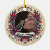 ヴィンテージコッカティエルクリスマスホリデーバードポートレート セラミックオーナメント (裏面)