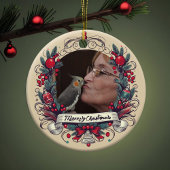 ヴィンテージコッカティエルクリスマスホリデーバードポートレート セラミックオーナメント