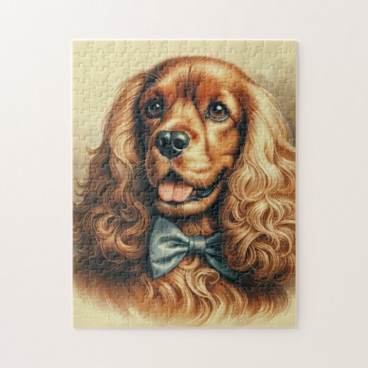 ヴィンテージコッカースパニエル犬油彩画 ジグソーパズル (縦)