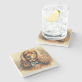 ヴィンテージコッカースパニエル犬油彩画 ストーンコースター (横)