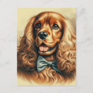 ヴィンテージコッカースパニエル犬油彩画 ポストカード