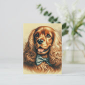 ヴィンテージコッカースパニエル犬油彩画 ポストカード (スタンド正面)