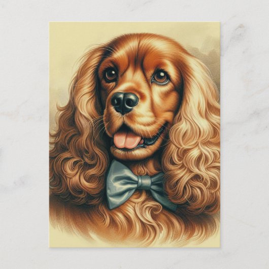 ヴィンテージコッカースパニエル犬油彩画 ポストカード (正面)
