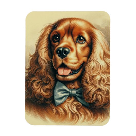ヴィンテージコッカースパニエル犬油彩画 マグネット (縦)