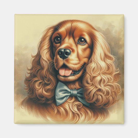 ヴィンテージコッカースパニエル犬油彩画 マグネット (正面)