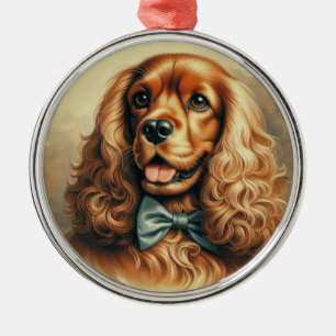 ヴィンテージコッカースパニエル犬油彩画 メタルオーナメント