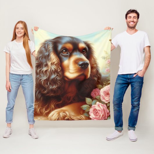 ヴィンテージコッカースパニエル犬絵画ズ フリースブランケット (インサイチュ)