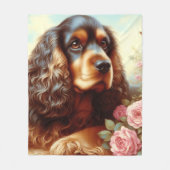 ヴィンテージコッカースパニエル犬絵画ズ フリースブランケット (正面)
