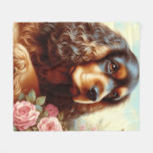 ヴィンテージコッカースパニエル犬絵画ズ フリースブランケット (正面(横))