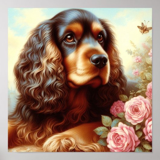 ヴィンテージコッカースパニエル犬絵画ズ ポスター (正面)