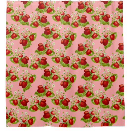 ヴィンテージコテージいちごピンクいちご シャワーカーテン (正面)