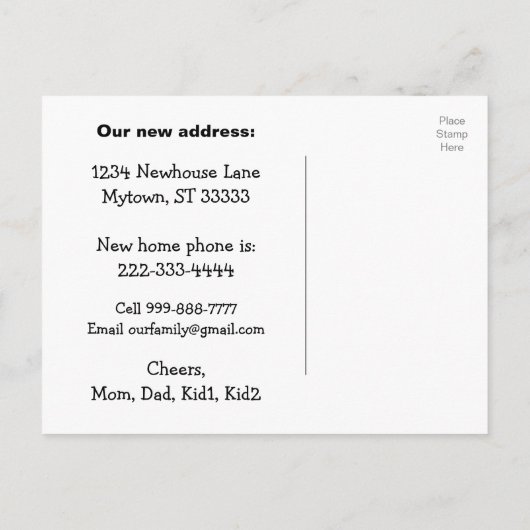 ヴィンテージコテージの住所の変更 案内ポストカード (裏面)