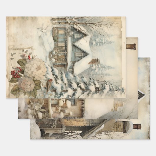 ヴィンテージコテージガーデンエフェメララップ紙She ラッピングペーパーシート (セット)