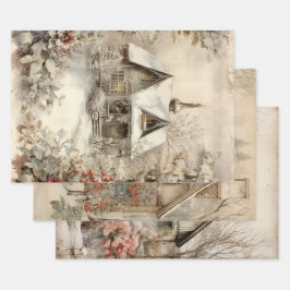 ヴィンテージコテージガーデンエフェメラ ラッピングペーパーシート