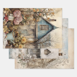 ヴィンテージコテージガーデンエフェメラ ラッピングペーパーシート