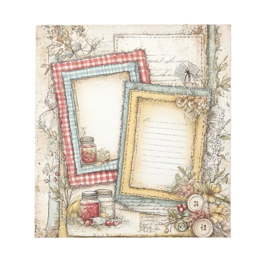 ヴィンテージコテージコアひな形メモ帳 ノートパッド (正面)
