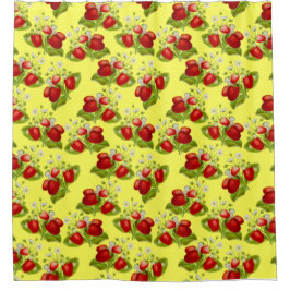 ヴィンテージコテージコアイチゴ黄色イチゴ シャワーカーテン