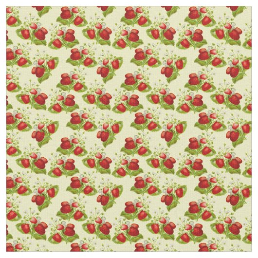 ヴィンテージコテージコアイチゴ黄色イチゴ ファブリック (クローズアップ)