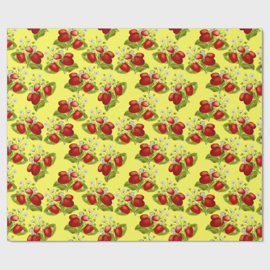 ヴィンテージコテージコアイチゴ黄色イチゴ ラッピングペーパー (フラット)