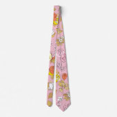 ヴィンテージコテージコアエステティックピンクフローラルパターン ネクタイ (裏面)