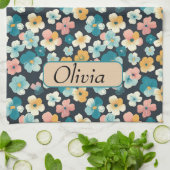 ヴィンテージコテージコア花模様インブルー&イエロー キッチンタオル (折り畳み)