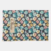 ヴィンテージコテージコア花模様インブルー&イエロー キッチンタオル (横)