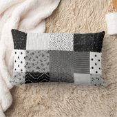 ヴィンテージコテージコア黒白パッチワーク ランバークッション (ブランケット)