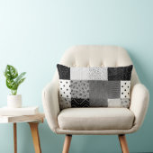 ヴィンテージコテージコア黒白パッチワーク ランバークッション (椅子)