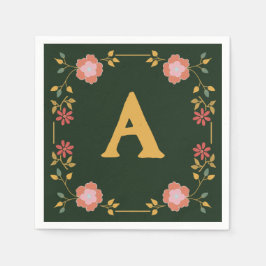 ヴィンテージコテージティーグリーンモノグラム スタンダードカクテルナプキン