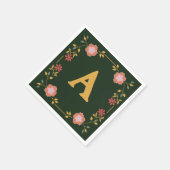 ヴィンテージコテージティーグリーンモノグラム スタンダードカクテルナプキン (角)