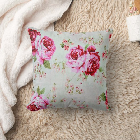ヴィンテージコテージバラフローラ化粧枕 クッション (ブランケット)