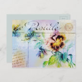 ヴィンテージコテージパンシー花はがきパーソナライズ ポストカード (正面/裏面)