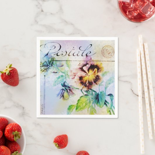 ヴィンテージコテージパンジー花はがき スタンダードカクテルナプキン (インサイチュ)