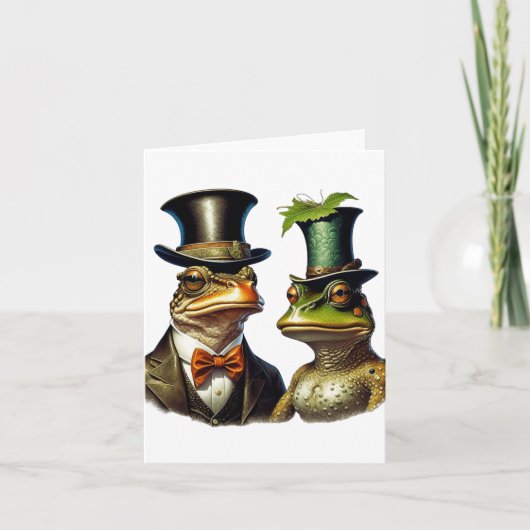 ヴィンテージコテージビクトリアンキュートフロッグカップルアート サンキューカード (正面)