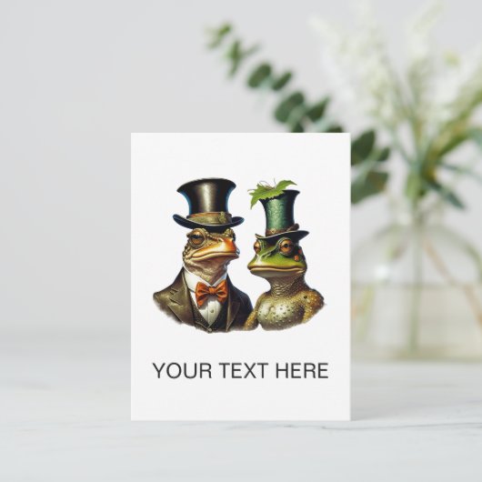 ヴィンテージコテージビクトリアンキュートフロッグカップルアート ポストカード (スタンド正面)