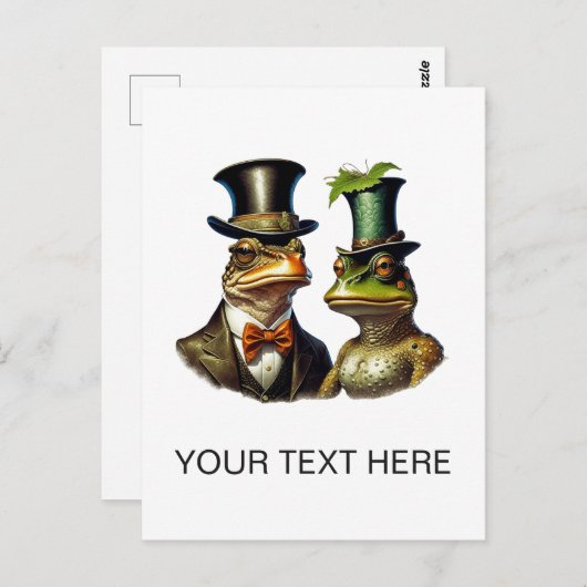 ヴィンテージコテージビクトリアンキュートフロッグカップルアート ポストカード (正面/裏面)