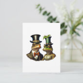 ヴィンテージコテージビクトリアンキュートフロッグカップルアート ポストカード (スタンド正面)