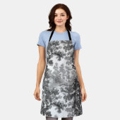 ヴィンテージコテージランドスケープToile-Black & White エプロン (着用した状態)