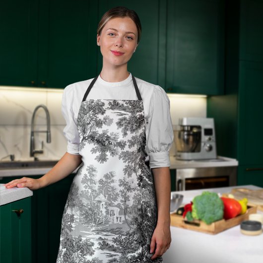 ヴィンテージコテージランドスケープToile-Black & White エプロン